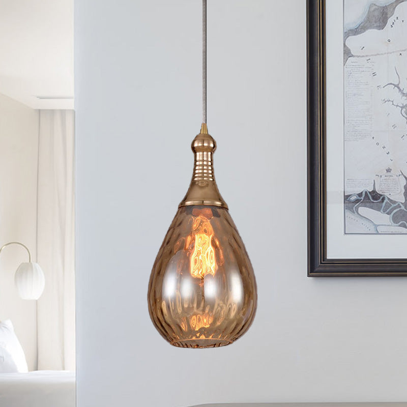 Vintage Teardrop Amber Water Glass Pendant Lamp For Stairway - 1-Head Hanging Ceiling Light Fixture
