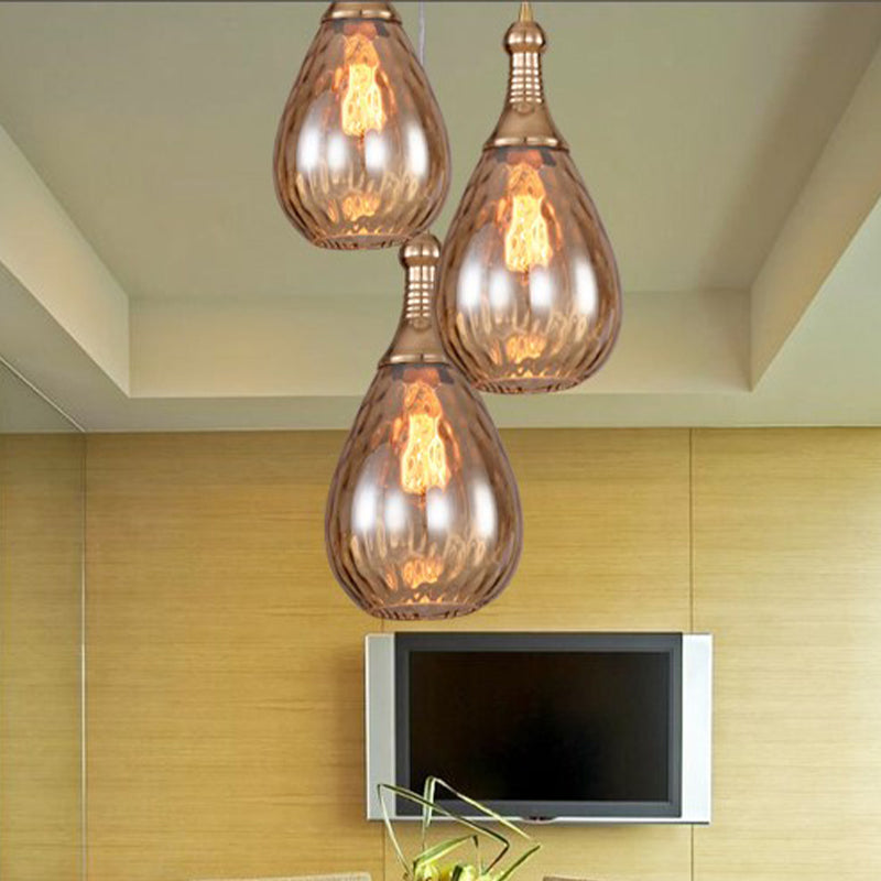 Vintage Teardrop Amber Water Glass Pendant Lamp For Stairway - 1-Head Hanging Ceiling Light Fixture