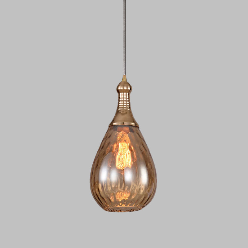 Vintage Teardrop Amber Water Glass Pendant Lamp - 1-Head Hanging Light Fixture for Stairway Ceiling