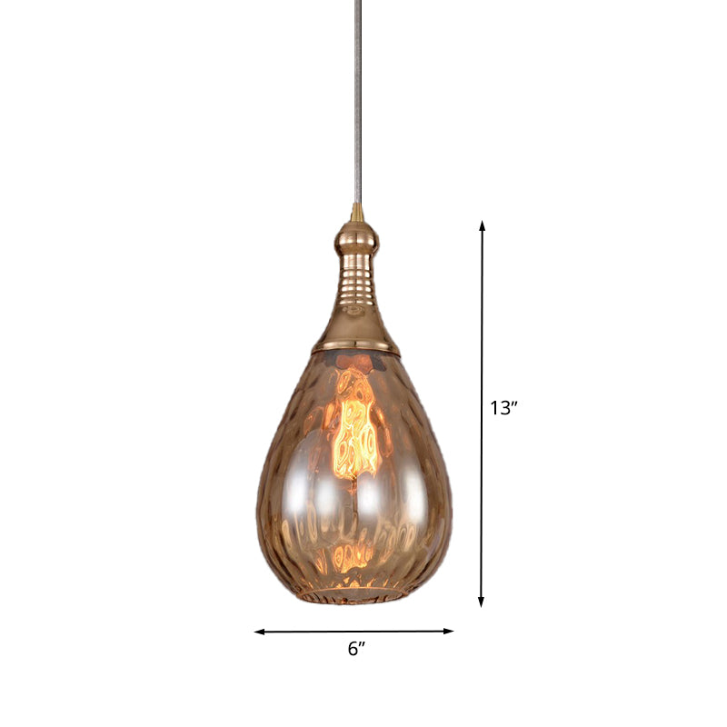Vintage Teardrop Amber Water Glass Pendant Lamp For Stairway - 1-Head Hanging Ceiling Light Fixture