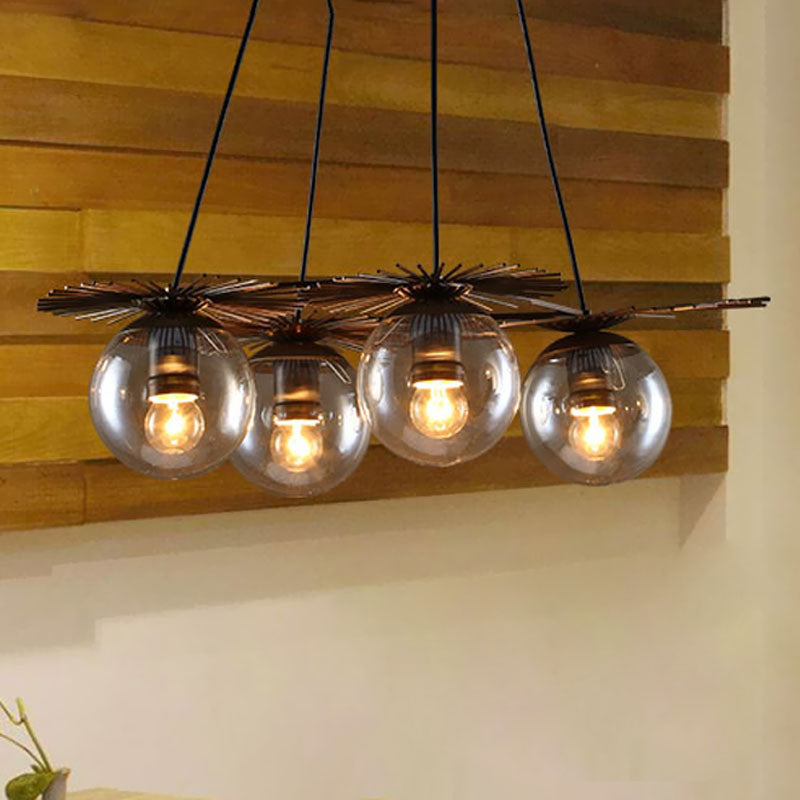 Luminaire suspendu industriel pour café avec abat-jour en verre ambré - Lustre de plafond à 4 ampoules