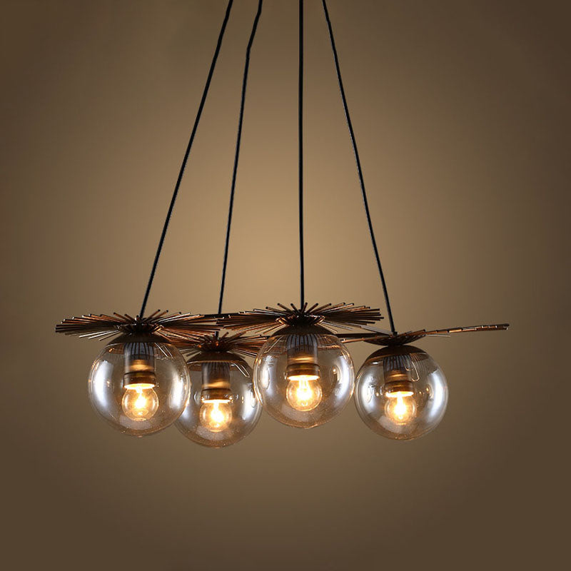 Luminaire suspendu industriel pour café avec abat-jour en verre ambré - Lustre de plafond à 4 ampoules
