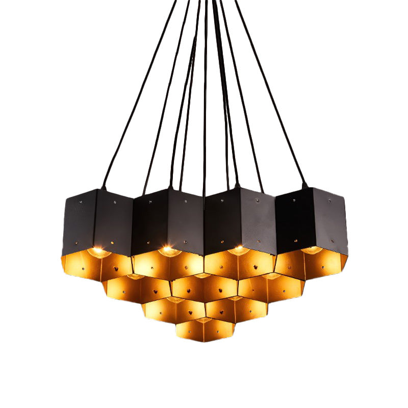 Lustre hexagonal vintage avec design en nid d'abeille noir - 7/10/11 Down Lights pour restaurants