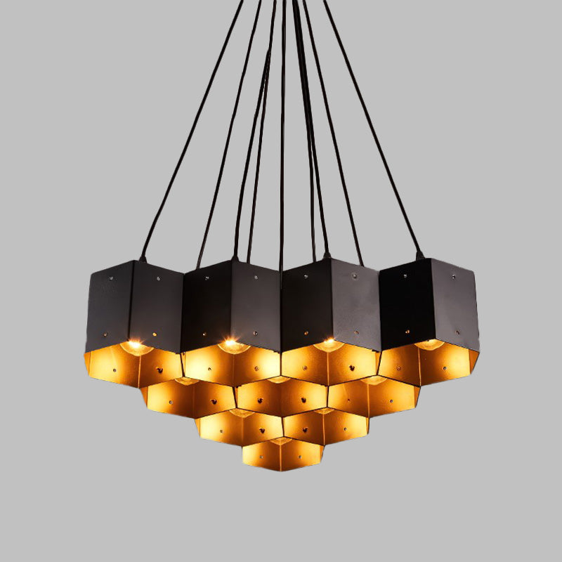 Lustre hexagonal vintage avec design en nid d'abeille noir - 7/10/11 Down Lights pour restaurants