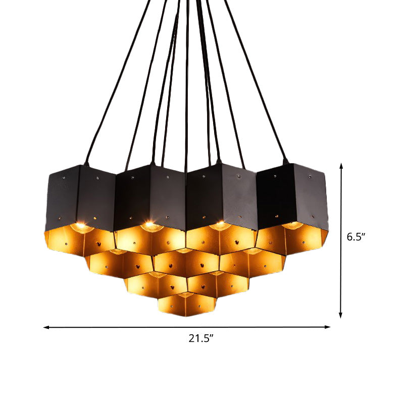 Lustre hexagonal vintage avec design en nid d'abeille noir - 7/10/11 Down Lights pour restaurants