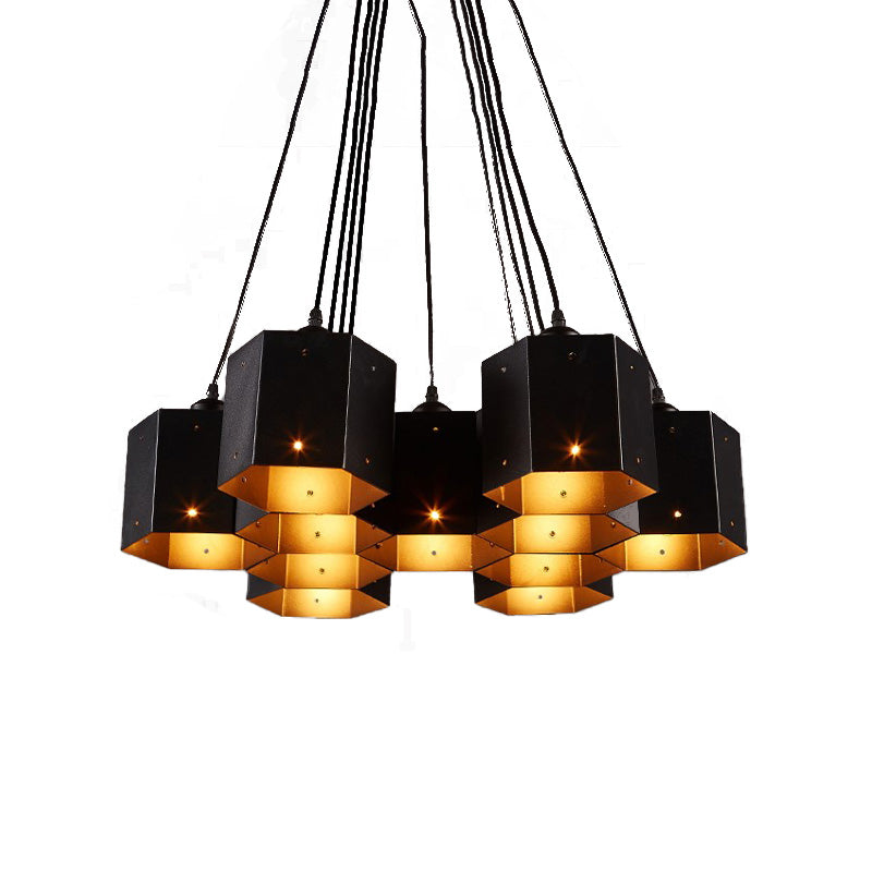 Lustre hexagonal vintage avec design en nid d'abeille noir - 7/10/11 Down Lights pour restaurants