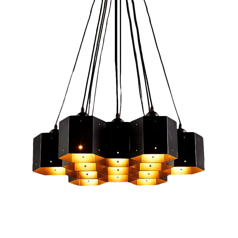 Lustre hexagonal vintage avec design en nid d'abeille noir - 7/10/11 Down Lights pour restaurants