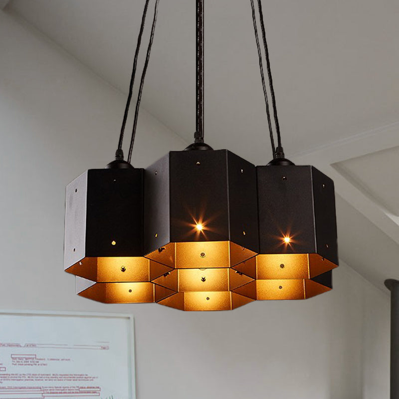 Lustre hexagonal vintage avec design en nid d'abeille noir - 7/10/11 Down Lights pour restaurants