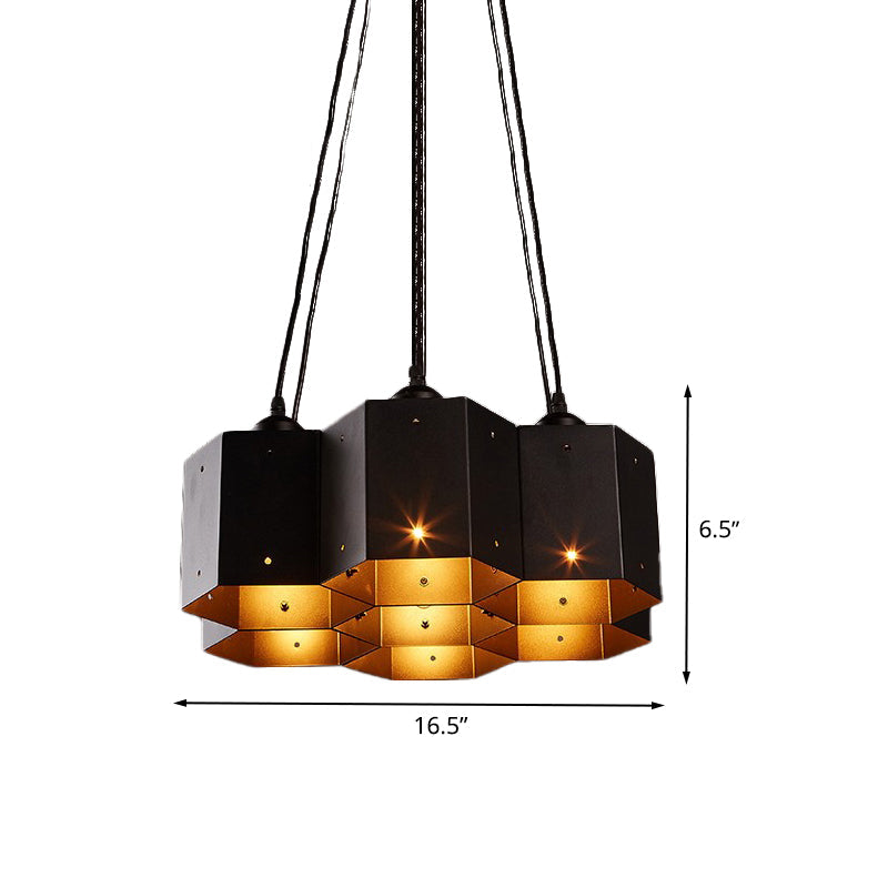 Lustre hexagonal vintage avec design en nid d'abeille noir - 7/10/11 Down Lights pour restaurants