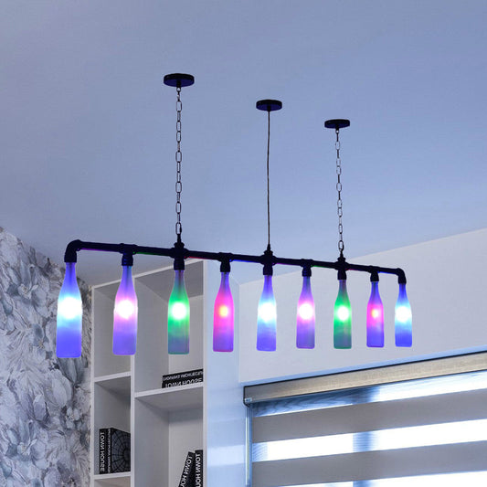 Suspension Art Déco en forme de bouteille de vin - 9 lumières - Verre coloré - Plafonnier suspendu - Noir - Idéal pour les bars