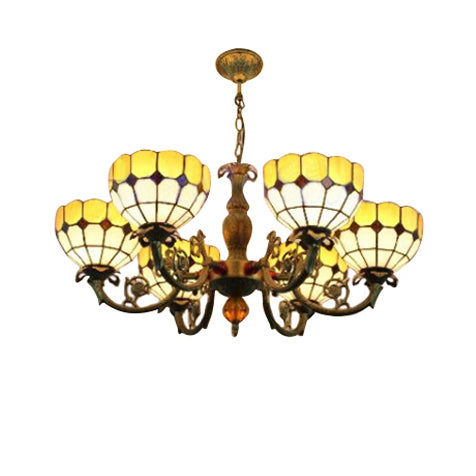Tiffany Antique Glass Chandelier With 6 Heads In Green/Yellow For Hotel Yellow