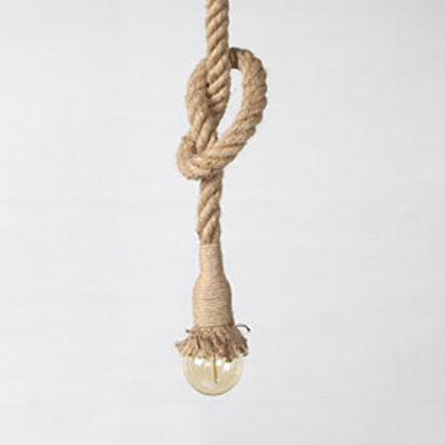 Vintage Style Hemp Rope Pendant Light Fixture for Restaurants - Beige Color, Open Bulb, 1 Head Hanging Lighting