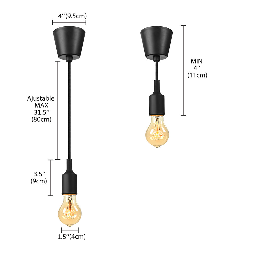 Luminaire suspendu industriel : ampoule exposée au gel de silice, 1 tête, cordon réglable, noir/blanc