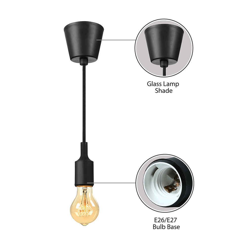 Luminaire suspendu industriel : ampoule exposée au gel de silice, 1 tête, cordon réglable, noir/blanc