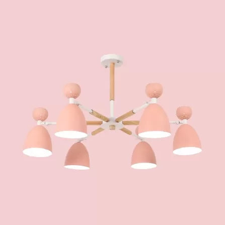 Metal Domed Shade Chandelier - Macaron Loft Hanging Light For Childs Bedroom (6 Heads)