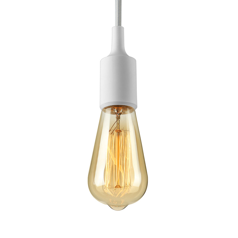 Luminaire suspendu industriel : ampoule exposée au gel de silice, 1 tête, cordon réglable, noir/blanc