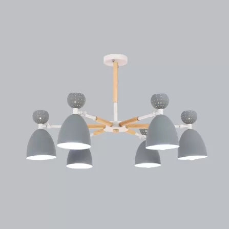 Metal Domed Shade Chandelier - Macaron Loft Hanging Light For Childs Bedroom (6 Heads)