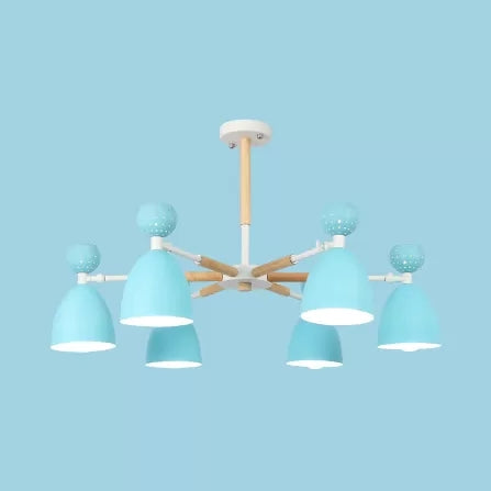 Metal Domed Shade Chandelier - Macaron Loft Hanging Light For Childs Bedroom (6 Heads)