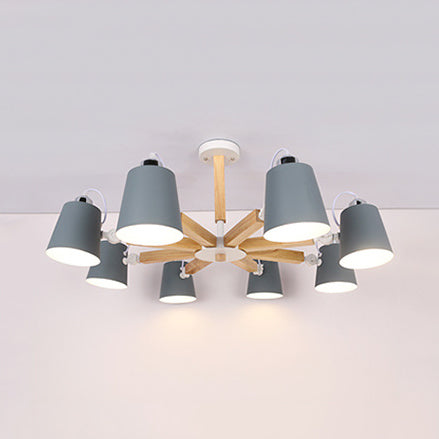 Nordic Style Chandelier Bucket Shade Hanging Light For Kids Bedroom - Metal & Wood 8 / Grey