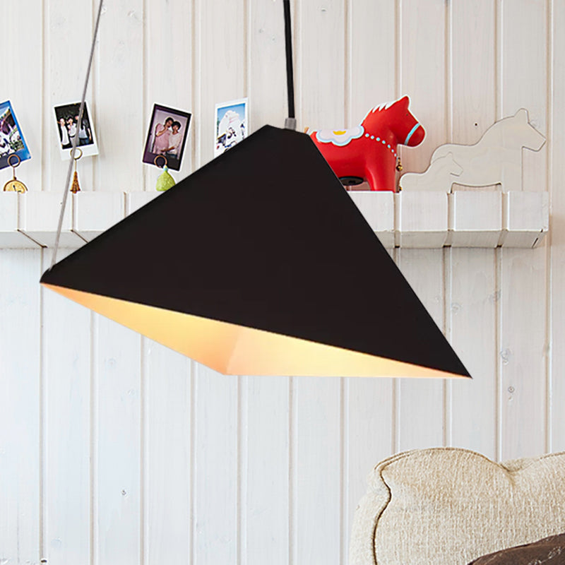 Modern Metal Geometric Pendant Light: 1-Light Black Suspension Lamp For Living Room