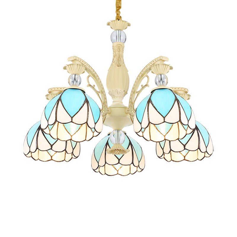 Tiffany Style Dome Chandelier with Blue Down Lighting - 3/6/9 Lights for Bedroom