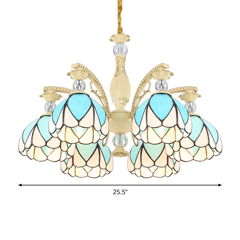 Tiffany Style Dome Chandelier with Blue Down Lighting - 3/6/9 Lights for Bedroom