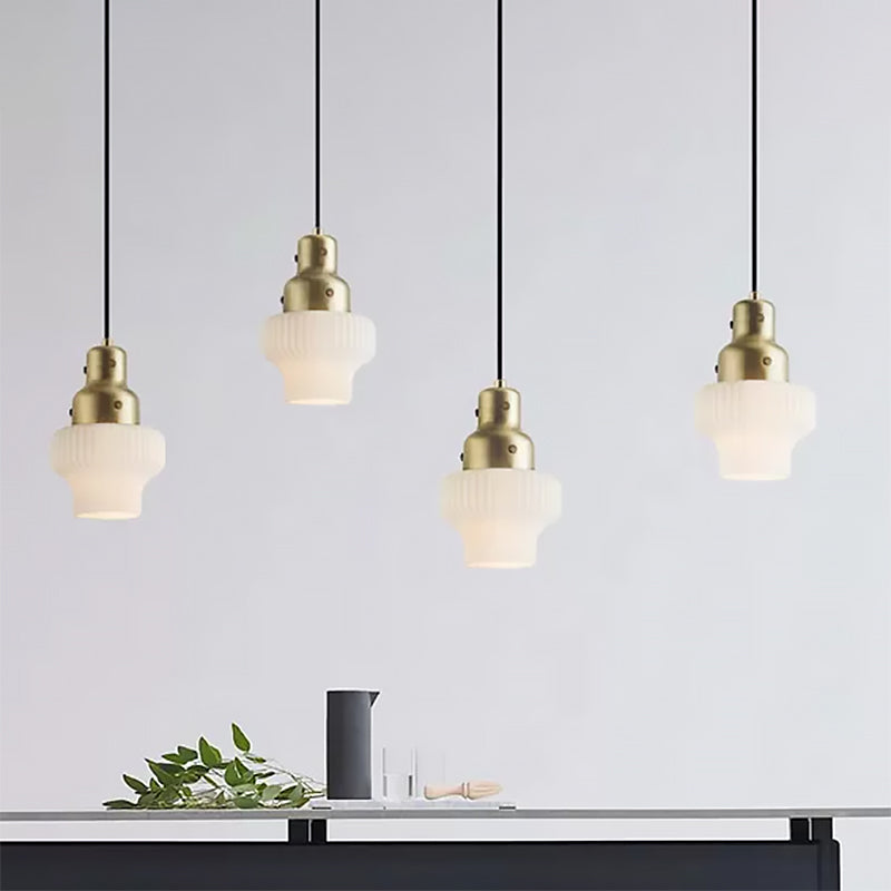 Luminaire suspendu doré moderniste avec pot en verre blanc - Suspension à 1 tête pour chambre à coucher