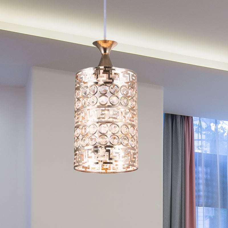 Vintage Gold Metal Cylinder Hanging Light With Crystal Accent - 6/7 Dia 1 Ceiling