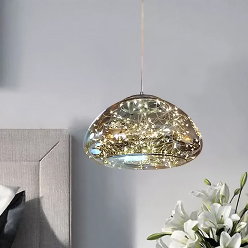Smoke Gray Glass Mushroom Pendant Light For Modern Bedrooms