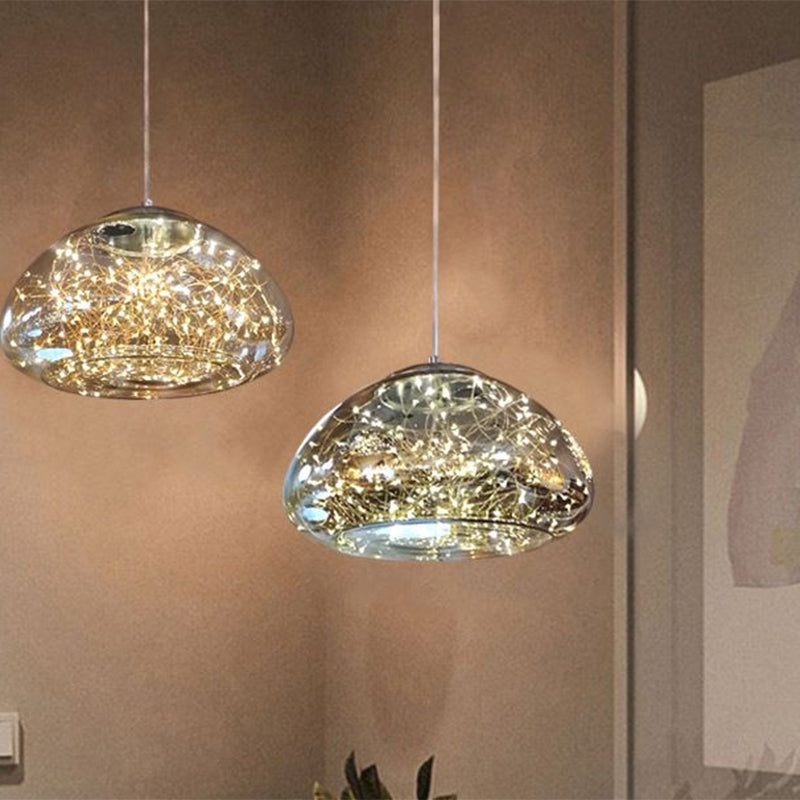 Smoke Gray Glass Mushroom Pendant Light For Modern Bedrooms