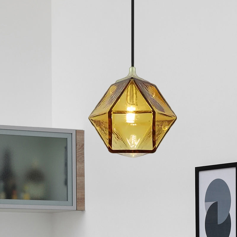 Modern Hexagon Ceiling Lamp In Cognac Glass - Hanging Pendant Light For Dining Room