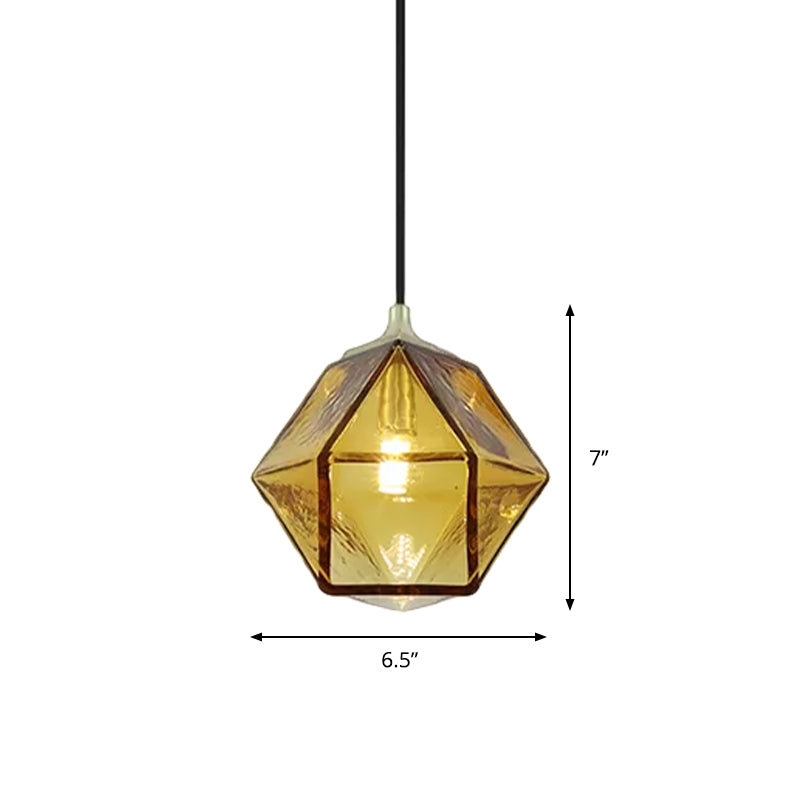 Modern Hexagon Ceiling Lamp with Cognac Glass Shade - 1 Bulb Pendant Light for Dining Room