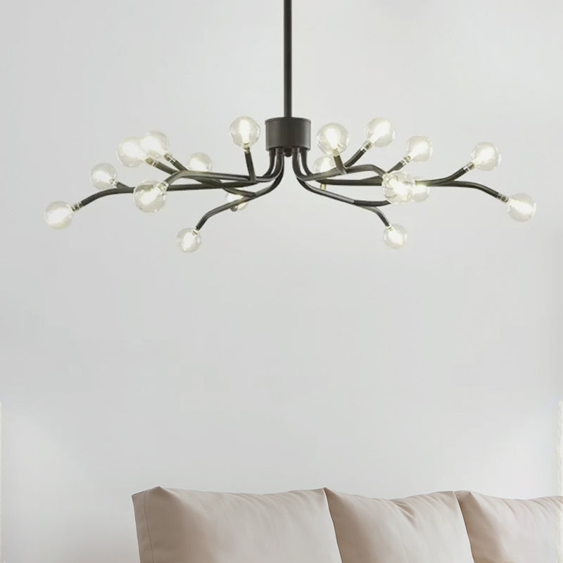 Modern Clear Glass Molecular LED Chandelier - 18 Lights, Black Ceiling Lamp