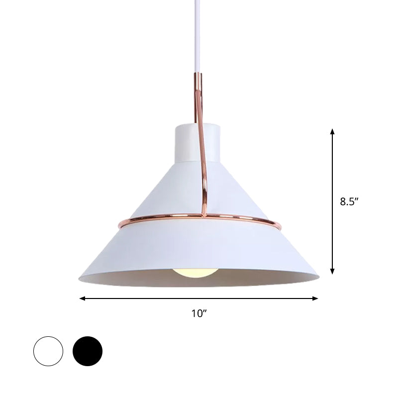 Lampe à suspension moderne en métal - Design conique minimaliste - 1 lampe - Blanc/noir