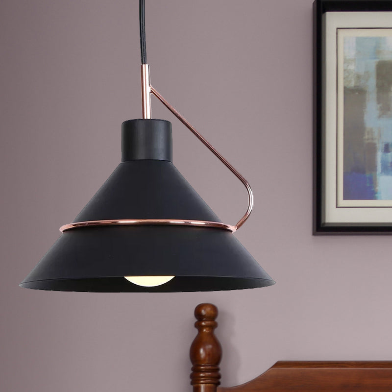 Lampe à suspension moderne en métal - Design conique minimaliste - 1 lampe - Blanc/noir