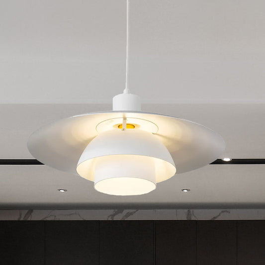 Contemporary Metal Pendant Lamp - 3-Tiered, 1-Light, White