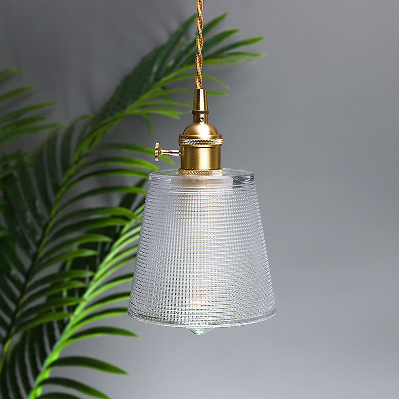Suspension moderne en verre transparent à 1 ampoule en forme de cloche dorée avec interrupteur métallique
