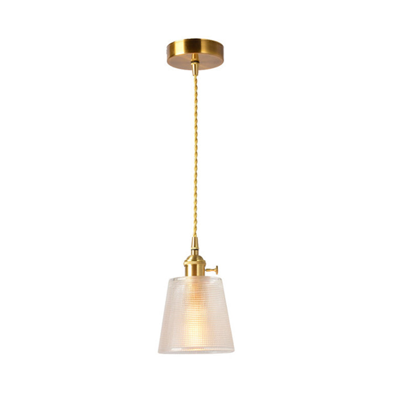 Suspension moderne en verre transparent à 1 ampoule en forme de cloche dorée avec interrupteur métallique