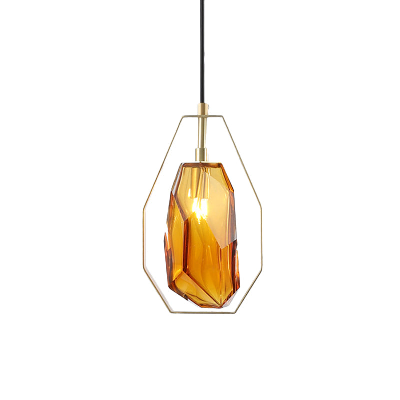 Vintage Gemstone Pendant Light in Smoke Grey/Cognac Glass with Brass Frame
