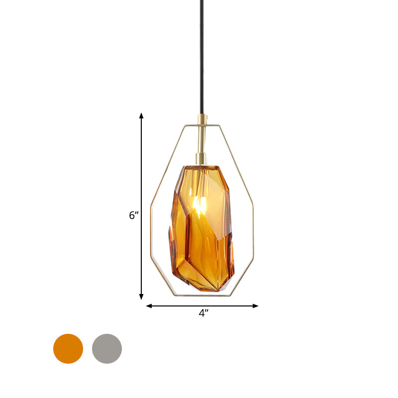 Vintage Gemstone Pendant Light in Smoke Grey/Cognac Glass with Brass Frame