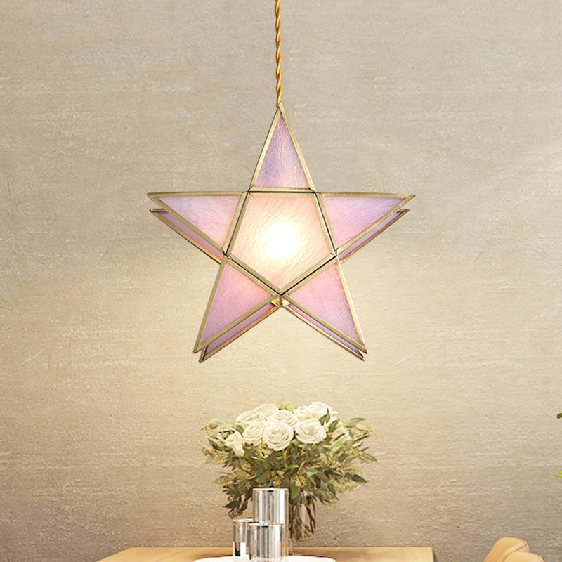 Nordic Style Pink Water Glass Pendant Lamp with Pentacle Design and Brass Finish