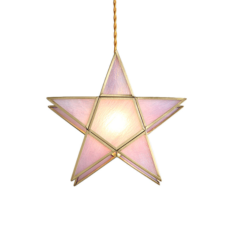 Pink Pentacle Pendant Lamp With Nordic Elegance - 1-Light Brass Finish Ceiling Fixture