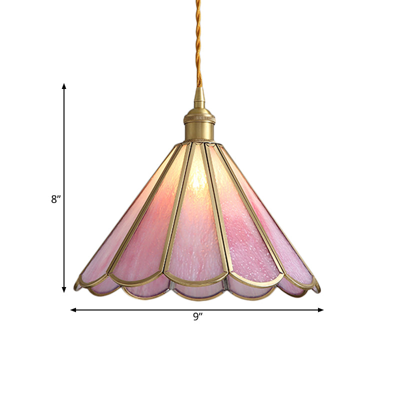 Romantic Brass Pendant Light with Floral Glass Shade - Perfect for Dining Rooms