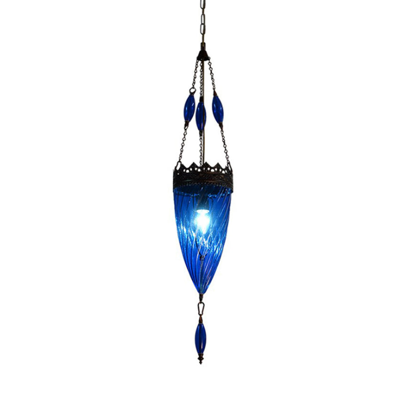 Blue Cyclone Glass Hanging Lamp: Mid Century Conical Pendant Light with Copper Top for Bedroom Suspension