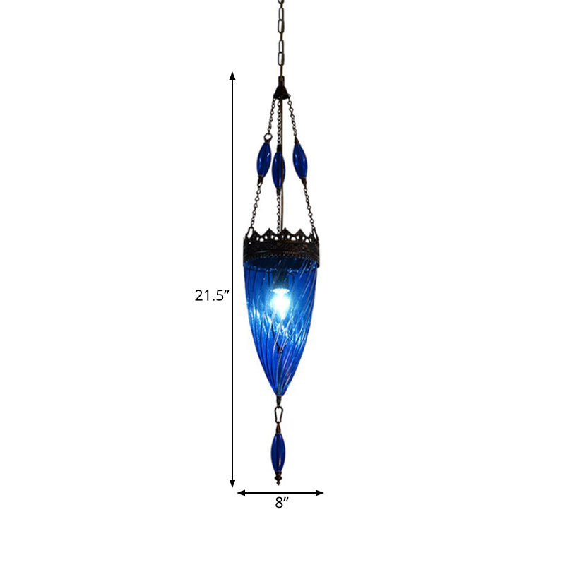 Blue Cyclone Glass Pendant Lamp With Copper Top - Perfect For Mid Century Bedrooms