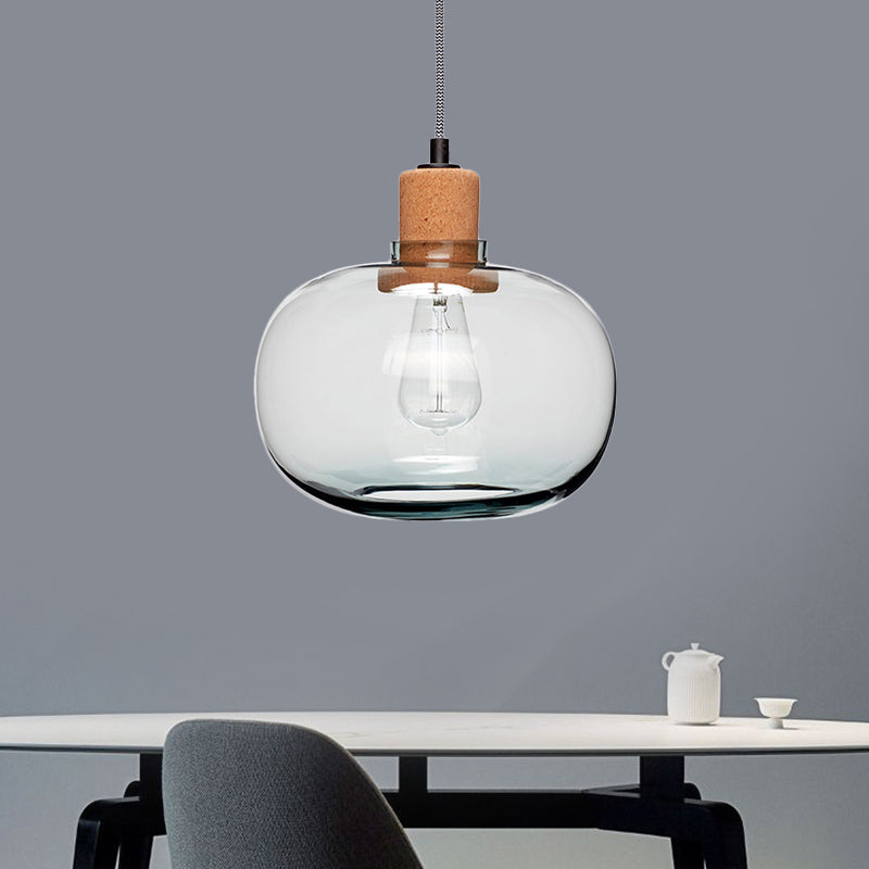Kit de suspension moderne en bois à 1 tête avec pot en verre transparent et accent en liège - Luminaire suspendu