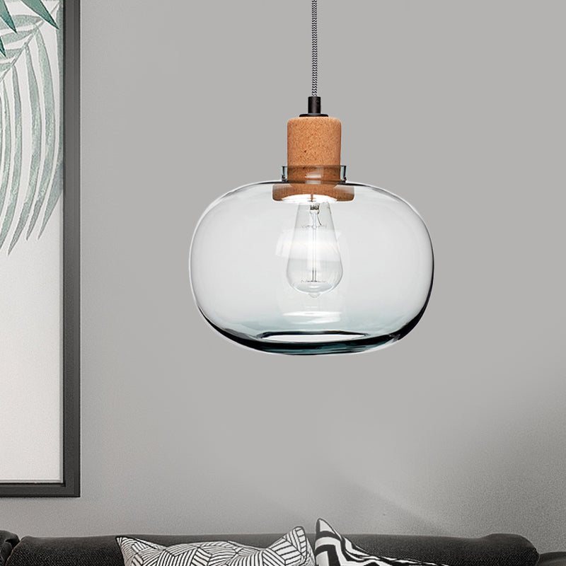 Kit de suspension moderne en bois à 1 tête avec pot en verre transparent et accent en liège - Luminaire suspendu