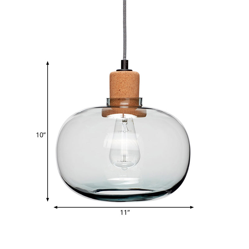 Kit de suspension moderne en bois à 1 tête avec pot en verre transparent et accent en liège - Luminaire suspendu