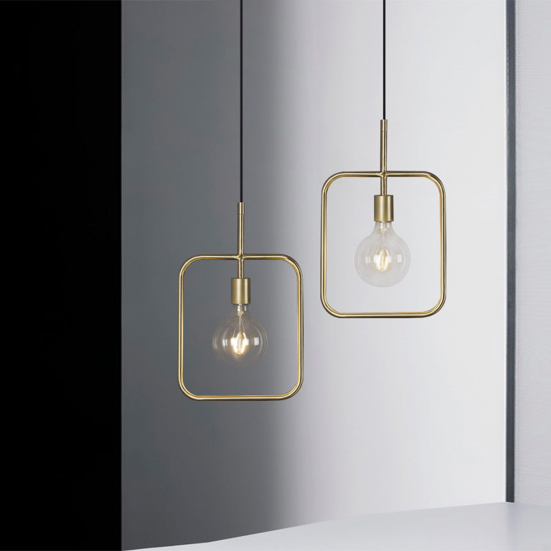 Contemporary Gold Square Skeleton Pendant Ceiling Light with Exposed Bulb - Stylish Metal Fixture (1 Light)