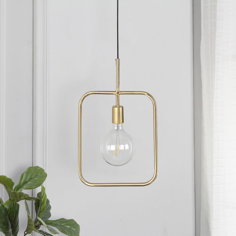 Contemporary Gold Square Skeleton Pendant Ceiling Light with Exposed Bulb - Stylish Metal Fixture (1 Light)